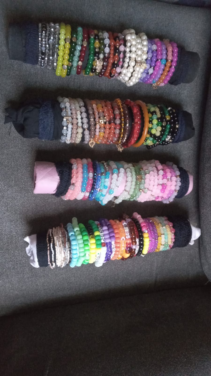 A colorful collection of handmade bracelets